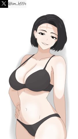 black_hair bra brown_eyes female itadori_kaori jujutsu_kaisen kenjaku light-skinned_female light_skin milf mommy short_hair smile tagme tim_heyderich underwear