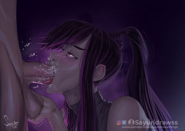 1girls asian balls blowjob deepthroat fellatio female genitals holding_balls male male/female muscular muscular_male oral oral_penetration original penetration penis penis_in_mouth ponytail purple_eyes rolling_eyes saliva sayuri_(sayuridrawsthings) sayuridrawsthings seductive_look seductive_mouth sloppy throat_bulge throat_fuck tongue tongue_out tongue_out_blowjob