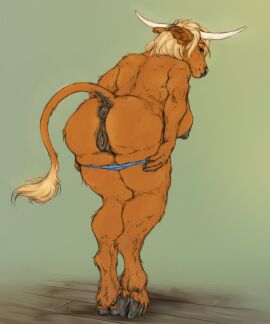absurd_res anatomically_correct anatomically_correct_genitalia anatomically_correct_vulva animal_genitalia animal_vulva anthro anus ass bent_over big_breasts blonde_hair bovid bovine bovine_genitalia bovine_vulva breasts brown_body brown_fur cattle clothed clothing cloven_hooves dock_(anatomy) female fingers fur genitals hair hi_res hooved_fingers hooves horn mammal panties panties_down partially_clothed presenting presenting_hindquarters puffy_anus rear_view scarlanya simple_background solo tail tail_tuft tuft underwear underwear_down undressing vulva