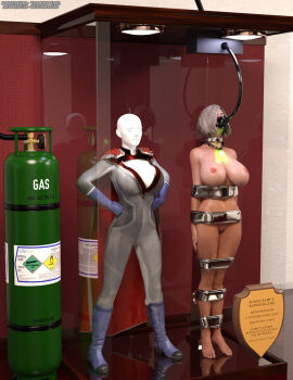 3d bound bound_arms bound_legs completely_naked completely_nude dc dc_comics female injustice_2 kara_zor-l karen_starr mannequin nude nude_female power_girl power_girl_(injustice) superman_(series) thejpeger trophy_case