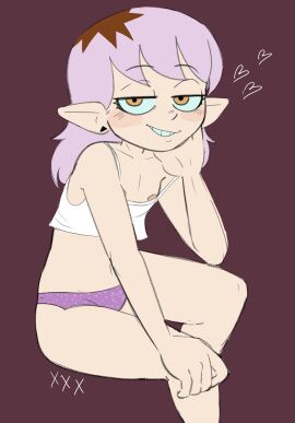 1girls amity_blight bedroom_eyes breasts disney disney_channel female female_only hearts light-skinned_female light_skin nipple_exposed nipple_slip nipples_exposed partially_clothed petite_breasts solo the_owl_house underwear wardrobe_malfunction xxxchillipepper_(artist)