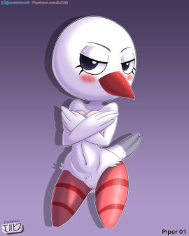 animal_crossing bird black_eyes blush breasts commission digital_media_(artwork) feathers female female_only jackintaro looking_at_viewer nude piper_(animal_crossing) simple_background white_body