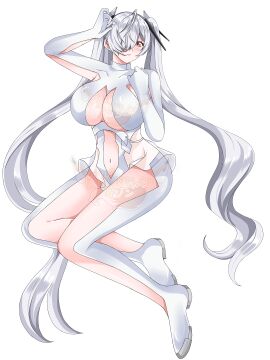 anachiro_(nikke) ass breasts cinderella_(nikke) curvy female goddess_of_victory:_nikke large_breasts red_eyes silver_hair solo tagme white_hair wide_hips