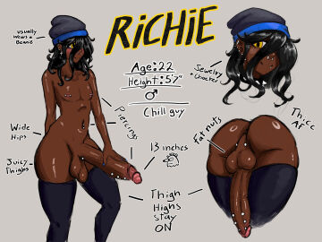 1boy 2d ass balls beanie_hat big_penis black_hair character_sheet color dark-skinned_femboy dark-skinned_male dark_skin doddypoll ear_piercing femboy femboy_only feminine_male full_color hat hazel_eyes huge_cock large_penis long_hair male male_only naked naked_male navel_piercing nipple_piercing nose_piercing original original_character painted_nails penis penis_piercing perineum_piercing pierced_genitals pierced_nipples pierced_penis piercings richie_(doddypoll) solo tagme testicles thick_thighs thigh_highs thighhighs