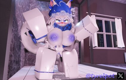 1boy 1boy1girl 1girls 3d areolae balls blue_nipples blue_pussy breasts female furry male nipples penis pussy pussy_juice roblox robloxian sex shower standing standing_sex straight tagme twitter_username tyrelpot vaginal_penetration white_body wolf_girl zaphir_(tyrelpot)