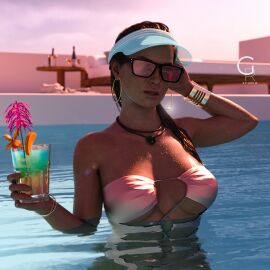 3d bikini breasts busty female female_focus female_only giorgio_rendering lara_croft lara_croft_(survivor) pool sunglasses tagme tinted_eyewear tomb_raider tomb_raider_(survivor) wet wet_body wet_skin