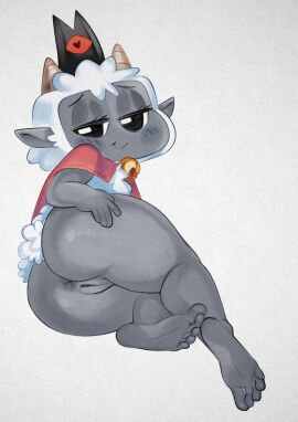 2024 2_horns 5_fingers 5_toes anthro ass bell big_ass big_butt black_crown black_ears black_eyebrows black_eyes blush bovid brown_horn cape caprine clothing color_edit crown cult_of_the_lamb eyebrows eyelashes feet female female_anthro fingers fur genitals grey_anus grey_body grey_pussy grey_skin half-closed_eyes hand_on_ass hand_on_butt head_tuft head_turned headgear horn humanoid_feet jingle_bell lamb_(cult_of_the_lamb) looking_at_viewer lying mammal massive_monster_(studio) mostly_nude mostly_nude_anthro mostly_nude_female mouth_closed narrowed_eyes on_side plantigrade presenting presenting_hindquarters pussy rear_view red_cape red_crown_(cult_of_the_lamb) sheep simple_background smile smiling_at_viewer soles solo toes tuft white_background white_body white_fur wool_(fur) xu53r