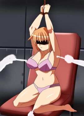 1girls armpit_tickling armpits arms_up backscratcher black_blindfold blindfold blonde_hair bondage bound bound_arms bound_wrists bra female molestation panties pink_bikini pink_bra pink_panties poking restrained seikon_no_qwaser swimsuit teasing teresa_beria tickle_torture tickling tickling_armpits underwear underwear_only