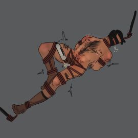 blindfold blushing_profusely bondage cuntboy intersex male male_focus male_only mastectomy_scar medic_(team_fortress_2) overstimulation post-orgasm ropes team_fortress_2 vibrator
