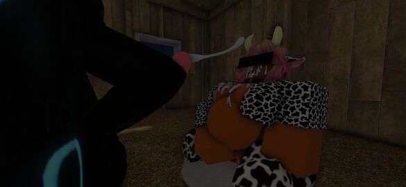 1boy 1girls 3d after_transformation ass bella_(bellasbimbo) bellasbimbo big_breasts bimbo bimbo_body breasts censored cock collar cow_ears cow_horns cowbell cum_covered cum_inflated_belly fat_ass female inflation male penis pokemon_(species) post-transformation roblox robloxian self_upload tongue tongue_out transformation twerking umbreon white_skin