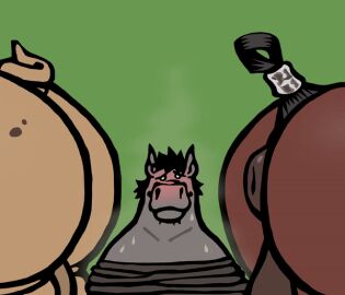 animated anthro anthro_on_feral anus asinus asphyxiation ass ass_focus ass_jiggle ass_up black_hair blush blushing_male bodily_fluids bound brown_body butt_focus butt_jiggle butt_slam chunkolilt donkey duo equid equine feral group hair horse jiggling loop male male/male mammal markings mole_(marking) musk musk_clouds ponytail puffy_anus short_playtime size_difference sweat tan_body trio wet zoophilia