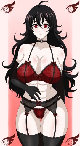 1girls abs alternate_version_available armwear big_breasts black_gloves black_hair black_thighhighs bra breasts choker cleavage elbow_gloves female female_only garter_belt garter_straps gloves hair high_resolution highres hips huge_breasts lace lace-trimmed_bra lace-trimmed_garter_belt lace-trimmed_panties lace_trim legwear lingerie long_hair mature mature_female milf mother muscular neckwear panties raven_branwen red_bra red_eyes red_panties reiichiart rwby solo solo_female thighhighs thighs topwear