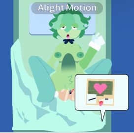 alight_motion areola balls belly_bulge belly_bulge_gradient bent_legs black_bowtie blue_clitoris blue_floor blue_pillow blue_stockings breasts breasts_out busty_male buttons clitoris colin_the_computer computer cuntboy cuntboy_focus cuntboy_penetrated darker_balls darker_tip don't_hug_me_i'm_scared fast_thrusts fluff_pussy fluffy_hair green_bed_sheet green_eyelids green_grid green_nipples green_skin hand_obstructed_by_leg hand_up head_on_pillow heart_on_screen heart_symbol hugo_the_book_(oc) humanoid_penis intersex male male_penetrating male_with_breasts messy_bed oc oc_x_canon on_bed one_eye_closed penis pussy ruffled_blanket sentient_computer speech_balloon tagme tongue tongue_out unshaved_pussy unusual_anatomy unusual_clitoris watermark white_gloves