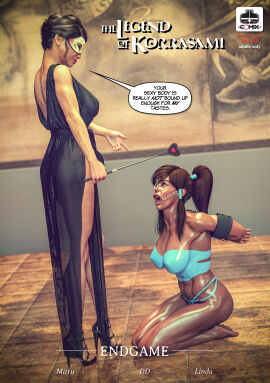 2girls arm_cuffs arms_behind_back artist_request asami_sato avatar_legends barefoot big_breast bondage breasts crime_fighter cuffs dbcomix degradation depowered dominatrix domino_mask duo english_text female femdom femsub fitness forced_orgasm gag gagged humiliation kneeling korra lezdom love machinedom multiple_females multiple_girls nose_hook open_mouth_gag ponytail punishment restraints ring_gag slave speech_bubble submission teenager text the_avatar the_legend_of_korra torment training trapped water_tribe yuri