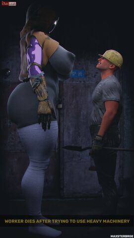 ass big_ass big_breasts big_butt bigger_female breasts female helmet hood hoodie inminent_sex looking_at_another looking_up male maxsterbrge monster_girl nightmare_waifu nipples oc robot robot_girl robotic_arm taller_female text