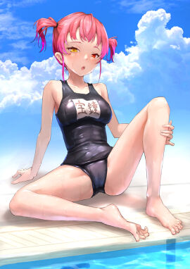 1girls absurd_res absurdres ankles ass bare_armpits bare_calves bare_hands bare_knees bare_legs bare_shoulders bare_soles bare_thighs barefoot bikini black_bikini black_one-piece_swimsuit black_swimsuit black_swimwear blue_sky blush blush_lines blushing_at_viewer blushing_female breasts calves clouds collarbone day daytime elbows feet female female_focus female_only fingernails fingers full_body groin half_naked heterochromia high_resolution highres hololive hololive_fantasy hololive_japan houshou_marine knee_up knees legs light-skinned_female light_skin looking_at_viewer medium_breasts mitsuru_(pixiv_34028718) naked naked_female nude nude_female one-piece_swimsuit open_mouth outdoors outside parted_lips pool poolside pussy red-eyed_female red-haired_female red_eyes red_hair short_hair shoulders sideboob sitting sky slender_body slender_waist slim_female slim_waist soles solo swimsuit swimwear thighs thin_waist toes tongue twintails twintails_(hairstyle) underboob v-line virtual_youtuber water wet wet_bikini wet_body wet_face wet_hair wet_legs wet_skin wet_thighs yellow-eyed_female yellow_eyes