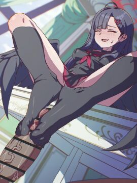 1boy 1girls 3:4 animated bedroom_eyes between_toes black_hair black_socks black_wings blocking_cumshot blue_archive blush cameltoe censor_bar censored censored_penis cleft_of_venus closed_eyes cum cum_on_clothes cum_on_feet cumshot dark-skinned_male dark_skin ejaculation erection feet feet_on_penis female flexible_toes foot_fetish foot_focus footjob footjob_with_legwear footwear_fetish full_video_at_source funen_gomi glansjob happy_sex high_resolution holding_with_feet ichika_(blue_archive) interracial justice_task_force_(blue_archive) light-skinned_female light_skin male panties penis_between_toes penis_in_sock penis_in_stocking red_hairclip red_halo school_uniform seductive seductive_look seductive_smile sitting_on_table smile sock_on_penis sockjob sound squeezing_penis stocking_on_penis toejob toes ultimate_footjob vertical_video video white_panties wings