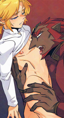 dark-skinned_male dark_skin ganondorf ganondorf_(ocarina_of_time) gay licking_body light-skinned_male light_skin link link_(ocarina_of_time) male male/male male_only ocarina_of_time rani_grb size_difference the_legend_of_zelda the_legend_of_zelda:_ocarina_of_time twink twink_and_daddy