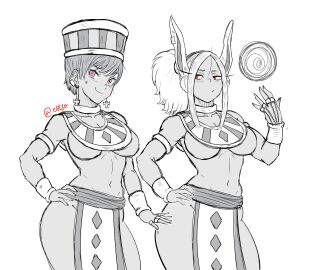 2024 2024s 2girls artist_name artist_signature beerus_(cosplay) belly_button blue_body blue_skin bracelet bracelets breasts bunny_ears bunny_girl cheelai clothed clothing colored cosplay crossover dark-skinned_female dark_skin dragon_ball dragon_ball_super dragon_ball_z ettso female female_focus female_only gold_(metal) gold_bracelet gold_bracelets green_body green_skin grey_hair hair hand_on_hip hat headgear headwear hi_res iron_alchemist loincloth mirko miruko monochrome my_hero_academia navel pink_eyes purple_body purple_skin rabbit_ears rabbit_girl red_eyes rings rumi_usagiyama short_hair signature tagme thick_thighs thighs white_hair wide_hips yellow_body yellow_sclera