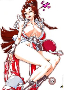 areola_slip areolae big_breasts breasts creon_art fatal_fury female lipstick mai_shiranui one_eye_closed snk