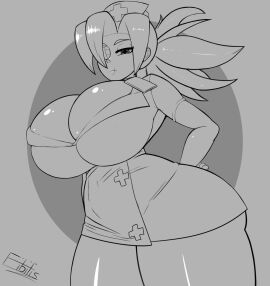 1girls 2019 2d 2d_(artwork) big_breasts black_and_white breasts clothed clothed_female doctor doctor_uniform eyepatch female female_focus female_only fibilis front_view no_color nurse nurse_cap nurse_uniform skullgirls solo solo_female solo_focus standing uniform valentine_(skullgirls) video_game_franchise