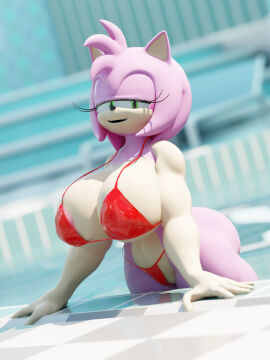 1girls 2025 3d amy_rose big_ass big_breasts breasts female female_only furry furry_female furry_only green_eyes looking_at_viewer onehundredandone pink_fur pink_hair pool poolside red_swimsuit seductive seductive_look sega sonic_(series) swimsuit swimwear tagme
