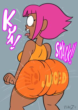 1girls ass ass_slap big_ass big_breasts bottom_heavy breasts bubble_ass bubble_butt clothing crop_top dark-skinned_female dark_skin fat_ass female female_focus huge_ass human_shannon large_ass massive_ass ok_k.o.!_let's_be_heroes pink_hair planz34 png rippling_ass shannon_(ok_k.o.!_let's_be_heroes) shannon_boxman shorts slapping_ass spanking spanking_ass text_on_clothing thick_ass thick_thighs wide_hips