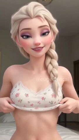 1girls ai ai-created ai_generated animated areola areolae bare_shoulders bed big_breasts blonde_hair blue_eyes braid braided_hair breast_drop busty clothed clothes_lift clothing disney elsa_(frozen) eugenericai frozen_(film) indoors inside large_breasts lifted_by_self light-skinned_female light_skin looking_at_viewer navel nipples no_sound presenting presenting_breasts pussy raised_clothing raised_topwear short_playtime shorter_than_10_seconds smile solo solo_female titdrop topwear topwear_lift upper_body video