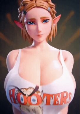 3d animated big_breasts bimbo breasts breasts_bigger_than_head cleavage female gif hooters hooters_uniform huge_breasts hylian hylian_ears jiggling jiggling_breasts pointy_ears princess_zelda scrag_boy short_hair shoulder_boulders tagme tears_of_the_kingdom the_legend_of_zelda zelda_(tears_of_the_kingdom)