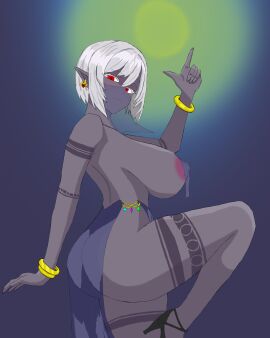 ass breasts breasts_bigger_than_head breasts_out breasts_outside dancer dancer_class dancer_outfit dark_elf dark_skin female looking_at_viewer mr302ss2 solo