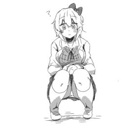 1girls ? bow doki_doki_literature_club female female_only hair_bow hairbow kentylevel panties panty_peek sayori_(doki_doki_literature_club) skirt solo solo_female