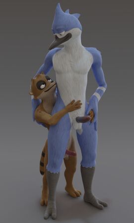 3d absurd_res anthro avian balls better_version_at_paywall bird blender_(artwork) blue_jay cartoon_network corvid digital_media_(artwork) duo erection eye_contact front_view genitals hi_res humanoid_genitalia humanoid_penis jay_(bird) looking_at_another male male/male mammal mordecai mordecai_(regular_show) new_world_jay no-name-no-problem oscine passerine penis procyonid raccoon regular_show rigby rigby_(regular_show) size_difference tail warner_brothers
