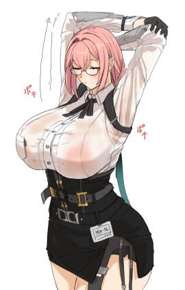 1girls absurdres areola areolae_visible_through_clothing artist_request ass big_areola big_ass big_breasts big_thighs black_gloves black_panties black_skirt blush breasts female female_focus female_only glasses gloves hands_behind_head high-waist_skirt high_heels highres hollow_special_operations_section_6 hourglass_earrings huge_areola huge_ass huge_breasts huge_thighs large_areolae large_breasts long_hair long_sleeves looking_at_viewer looking_back nipples panties pencil_skirt pink_eyes pink_hair see-through sidelocks skirt solo sweat sweating thick_hips thick_thighs thighs tight_clothing tsukishiro_yanagi underwear wet wet_clothes wet_clothing zenless_zone_zero