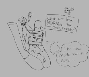 blush dandy's_world dandy_(dandy's_world) embarrassed f0r31g4n female legs_up robot_girl thigh_highs tied_hands vee_(dandy's_world)