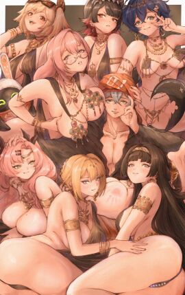 1boy 6+girls 7girls alternate_version_available astra_yao bangboo_(zenless_zone_zero) belle_(zenless_zone_zero) black_hair blonde_hair blue_eyes blue_hair breast_size_difference breasts brother_and_sister burnice_white colored_inner_hair ellen_joe eous_(zenless_zone_zero) evelyn_chevalier eyewear eyewear_on_head female glasses green_eyes gusty10rk harem hoyoverse huge_breasts implied_incest incest incestuous jewelry large_breasts light-skinned_female light-skinned_male light_skin long_hair male medium_hair mihoyo multiple_females multiple_girls nicole_demara pink_hair polygyny purple_eyes red_eyes red_hair shark_girl shark_tail silver_hair sunglasses_on_head tail tsukishiro_yanagi twintails wise_(zenless_zone_zero) zenless_zone_zero