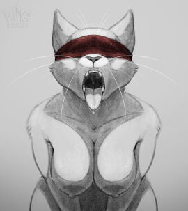 absurd_res anthro big_breasts blindfold bodily_fluids breasts domestic_cat drooling felid feline felis female hi_res imminent_oral kingdragyn kinktober kneeling mammal open_mouth saliva solo tongue tongue_out