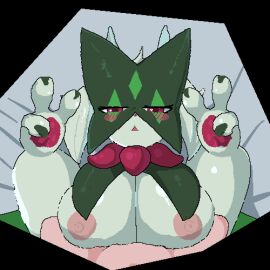 1boy 1girls animated anthro areola biped blush bodily_fluids breast_play breasts cum cum_in_mouth cum_inside cum_on_face duo engulfing_paizuri female generation_9_pokemon genital_fluids huge_breasts human low_res lying male male/female mammal meowscarada multicolored_body navel nintendo nipples no_sound on_back open_mouth open_smile paizuri pawpads penile penis pixel_animation pixel_art pokemon pokemon_(species) red_body red_eyes sex sky_necko smile straddling straddling_paizuri straight titjob tongue tongue_out