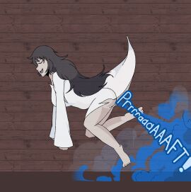 1girls black_hair bubble_butt fart fart_cloud fart_fetish farting female ghost ghost_girl grey_skin mrtomato8224 no_panties ripped_clothing unusual_fart