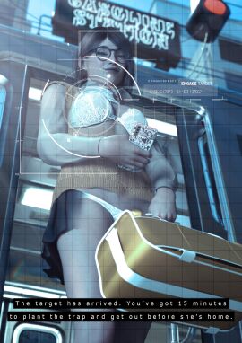 1girls 2023 3d artist_name bra brown_hair camera_view depth_of_field dialogue english_text eroguysensei female female_only gas_station glasses outdoors outside panties smartphone solo solo_female upskirt white_bra white_panties x-ray x-ray_camera x-ray_vision