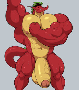 american_dragon:_jake_long anthro anthro_only bara big_muscles big_penis dragon edit green_hair huge_cock hyper_muscles hyper_pecs hyper_penis jake_long male male_only muscles no_hair penis piercing red_dragon shiny_skin tail yaoi yellow_penis