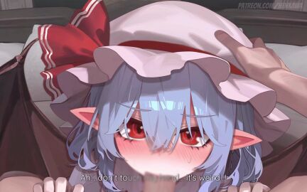 1boy 2d 2d_animation :>= animated ascot ass audible_creampie audible_speech bat_wings big_ass blue_hair blush bow cum cum_in_mouth cum_in_pussy cum_inside deepthroat dialogue ejaculation embodiment_of_scarlet_devil erection fellatio female hair_ornament hairbow hat hat_bow hat_ribbon henkawa highres holding irrumatio japanese_audio live2d looking_at_viewer moaning mob_cap oral penis pointy_ears pov red_eyes remilia_scarlet ribbon short_hair solo sound straight sweat tagme talking_to_viewer touhou video voice_acted wings