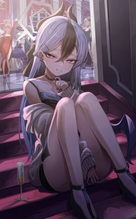 1girls 2d 2d_(artwork) 5girls ako_(blue_archive) ako_(dress)_(blue_archive) alcohol aru_(blue_archive) aru_(dress)_(blue_archive) background_people bare_legs black_and_white_hair black_hair black_nails blue_archive cardigan champagne character_in_background characters_in_the_background dress female female_focus female_only filled gehenna_academy_student glass halo happy high_heels hina_(blue_archive) hina_(dress)_(blue_archive) horns intimate kayoko_(blue_archive) kayoko_(dress)_(blue_archive) long_hair looking_at_viewer makoto_(blue_archive) makoto_(dress)_(blue_archive) miyabino_(miyabi1616) multicolored_hair multiple_females multiple_girls party problem_solver_68_(blue_archive) red_eyes romantic short_dress smiling smiling_at_viewer solo_focus tagme white_hair