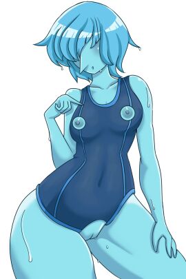 1girls 2020 alternate_version_available babalonhole blue_hair blue_pearl_(steven_universe) blue_skin breasts cartoon_network commission digital_media_(artwork) exhibitionism exposed_breasts exposed_pussy female gem_(species) hair_over_eyes medium_breasts nipple_cutout pinup pussy pussy_cutout simple_background solo solo_female steven_universe swimsuit uncensored
