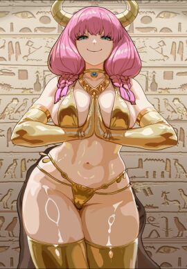 1girls ancient_egyptian_clothes animated animated_image ankha_ride_(minus8) aura_(sousou_no_frieren) big_breasts blue_eyes bouncing_breasts breasts demon demon_girl demon_horns duplicate egyptian_clothes elbow_gloves female female_only frieren_beyond_journey's_end gold_clothing higher_resolution_available hips horns hourglass_figure kinohara_kossuta light-skinned_female light_skin long_hair looking_at_viewer navel pink_hair shaking_hips slim_waist solo solo_female sousou_no_frieren swaying_hips thick_thighs vertical_video wide_hips