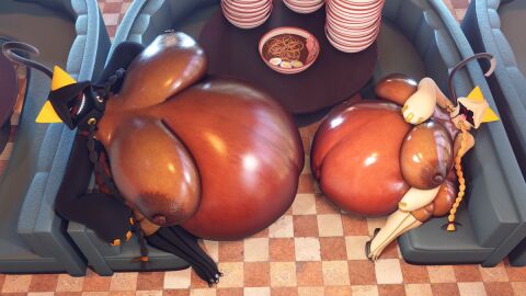 2girls 3d aged_up breasts cghonk fat fat_female female female_only huge_belly huge_breasts multiple_females multiple_girls obese obese_female overweight tagme taokaka thick_thighs torakaka