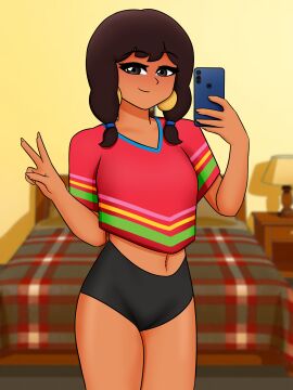 art_submission bed belly_button dandydark discord_source female lamp motorola national_personification no_nudity original peru_(what_if_animtion) peruvian_female peruvian_girl_(dandydark) phone selfie selfie_pose table_lamp what_if_animation_(artist)