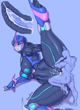 1boy 1girls anal anal_penetration anal_sex arcee arcee_(prime) artist_name big_breasts blue_nipples blue_pussy breasts cum cum_in_pussy cum_inside drasai female height_difference huge_breasts huge_thighs human human/robot human_on_humanoid human_penetrating humanoid internal_view large_breasts larger_female leg_up light-skinned_male light_skin male nipples nude nude_male one_eye_closed penis pussy robot robot_girl robot_humanoid saidra sex size_difference smaller_male straight taller_female thick_thighs transformers transformers_prime