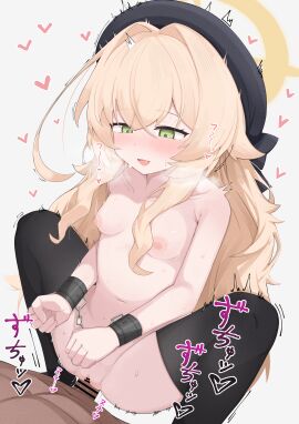 1boy absurdres bar_censor black_hat black_thighhighs blonde_hair blue_archive blush bondage bound bound_wrists breasts censored commentary_request cowgirl_position female green_eyes hair_intakes half-closed_eyes halo happy_sex hat heart highres long_hair motion_lines nipples nude open_mouth penis professor_niyaniya_(blue_archive) pussy sex simple_background small_breasts smile solo_focus sound_effects squatting_cowgirl_position straddling straight sugarplus sweat thighhighs vaginal_penetration variant_set very_long_hair white_background yellow_halo