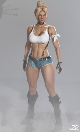 1girls 3d abs alternate_costume alternate_hairstyle artist_request big_breasts biker_shorts blonde_hair blue_eyes boots breasts cleavage daisy_dukes dead_or_alive eyes female female_only fingerless_gloves huge_breasts light-skinned_female light_skin ninja_gaiden ponytail rachel_(ninja_gaiden) standing thick thick_thighs tied_hair video_game_character video_game_franchise