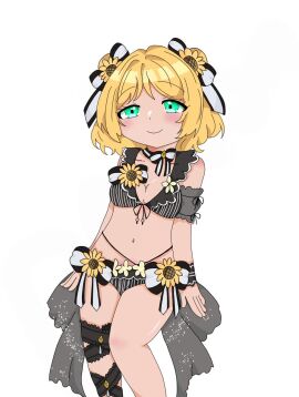 1girls bikini blonde_hair blush breasts d4dj demodemo female flowers green_eyes sexy short_hair swimsuit takeshita_miiko tan